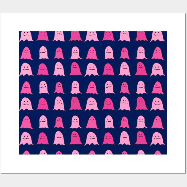 Pink Halloween Ghosts on Dark Blue Wall Art by DanielleGensler